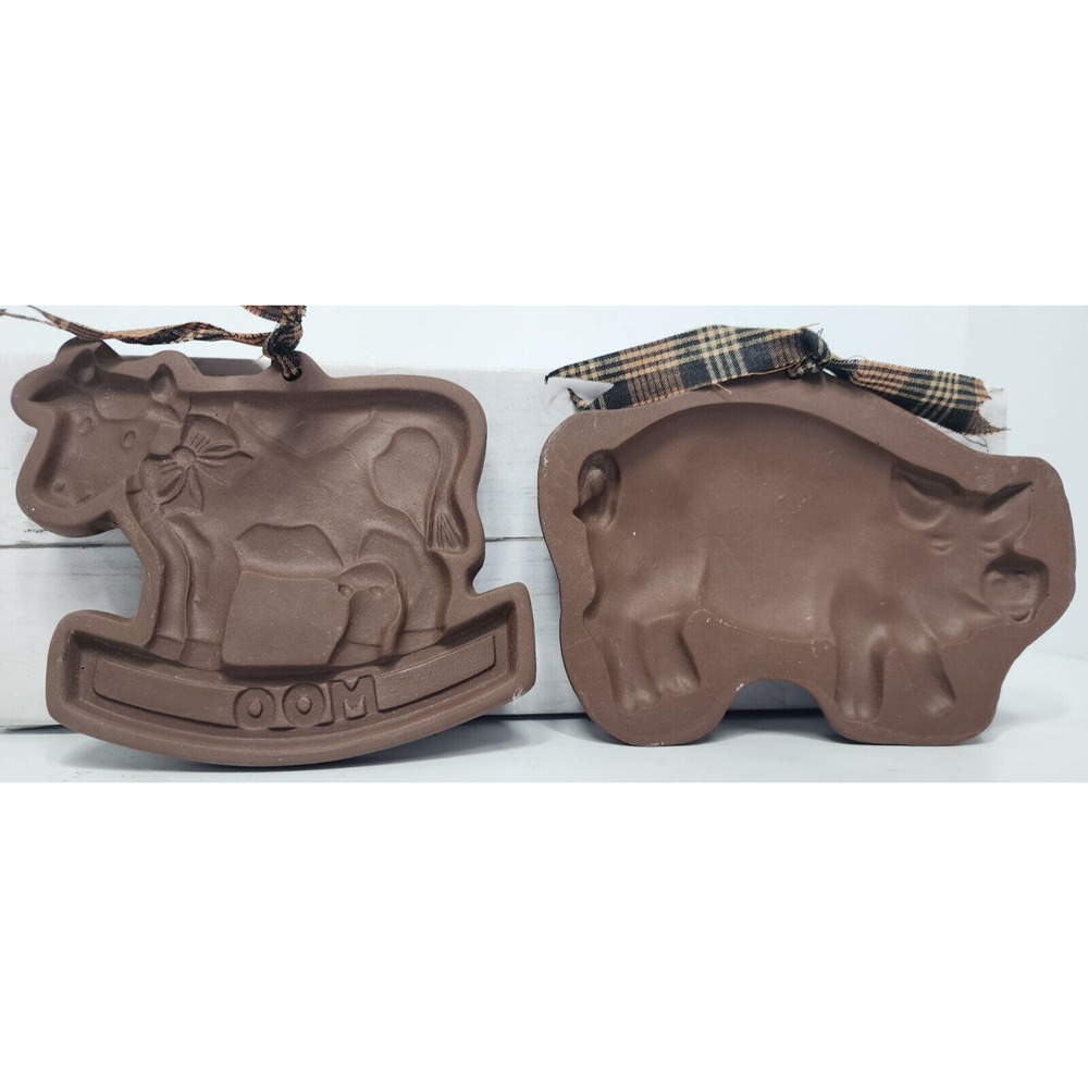Hartstone Cookie Molds, Reusable, Cow & Pig, Country Gear, USA Made, Vintage